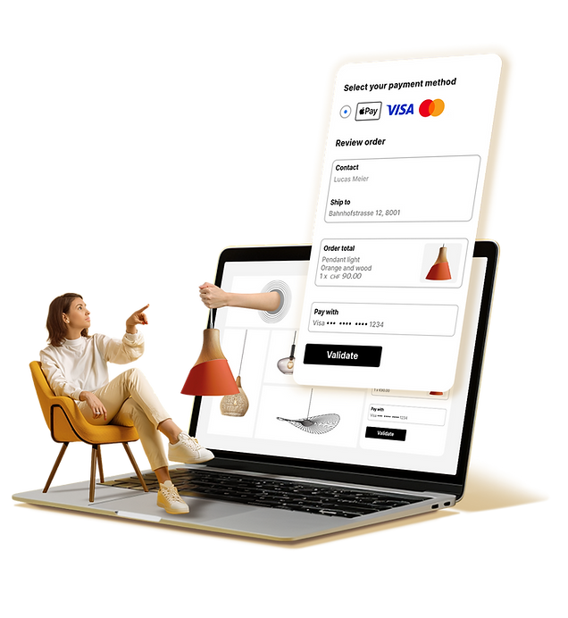 Visual representation of online payment process on a laptop
