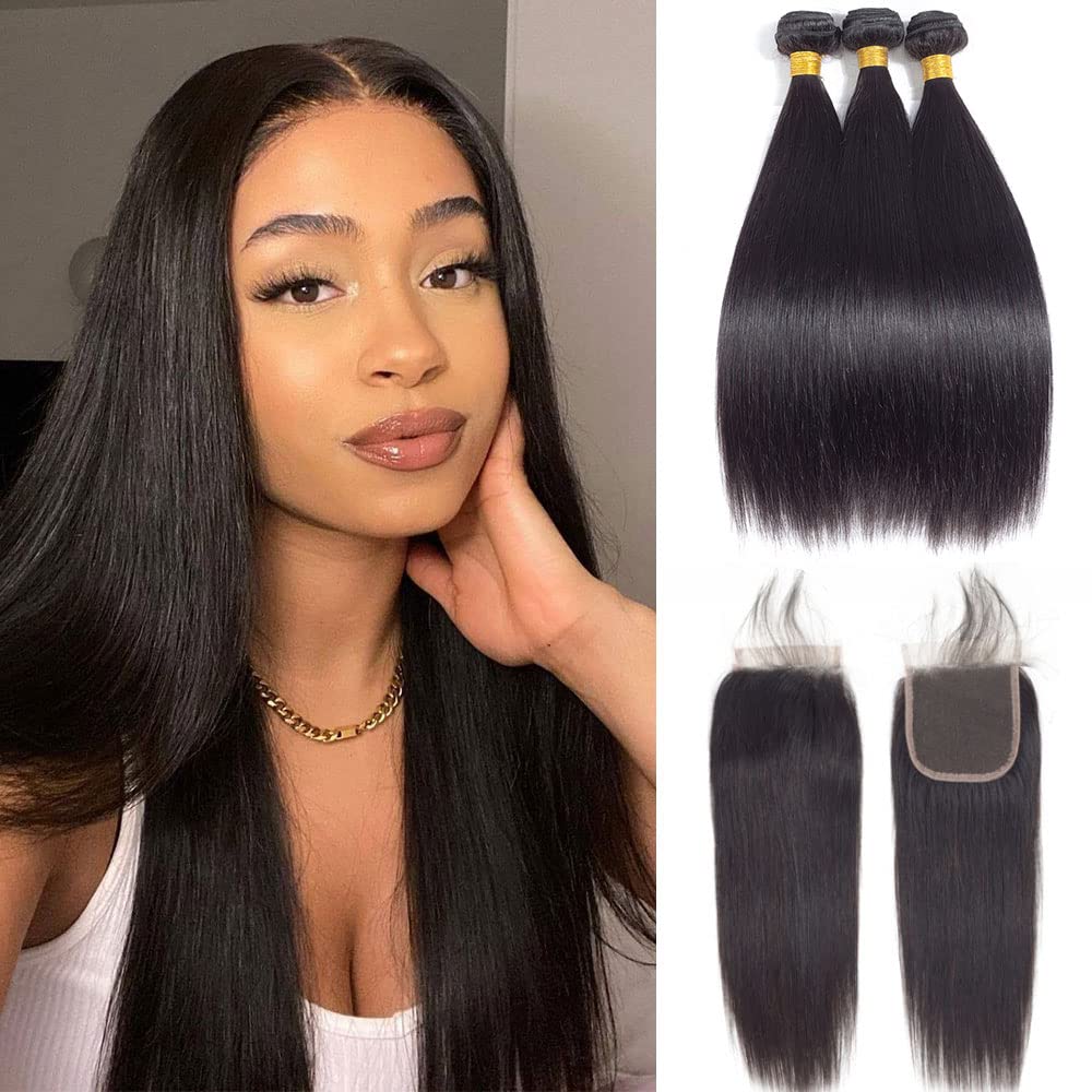 Combo: 10inch Brazilian Straight 4x4 Closure + 16inch Brazilian